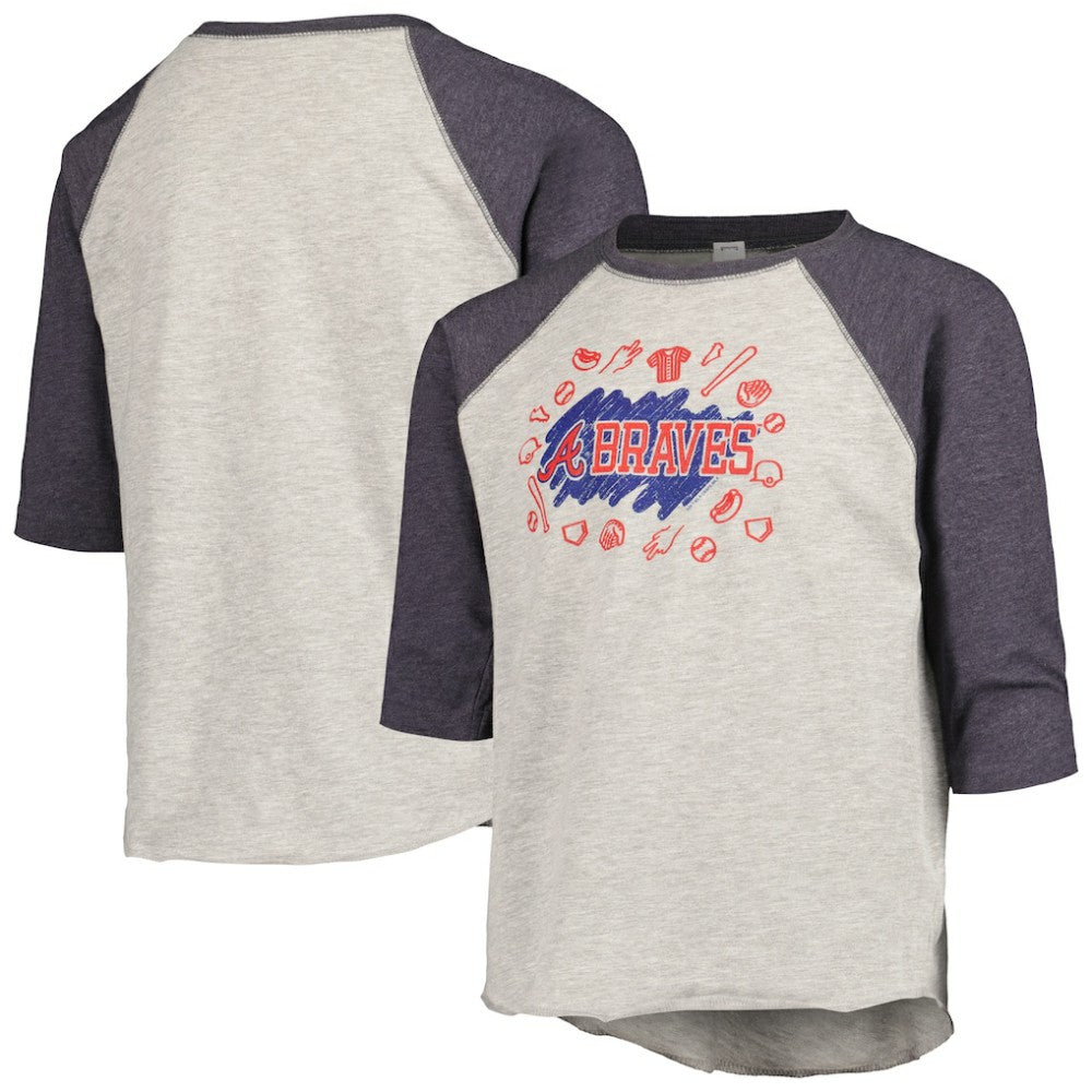 Atlanta Braves Soft as a Grape Youth Raglan 3/4 Sleeve T-Shirt - MLB