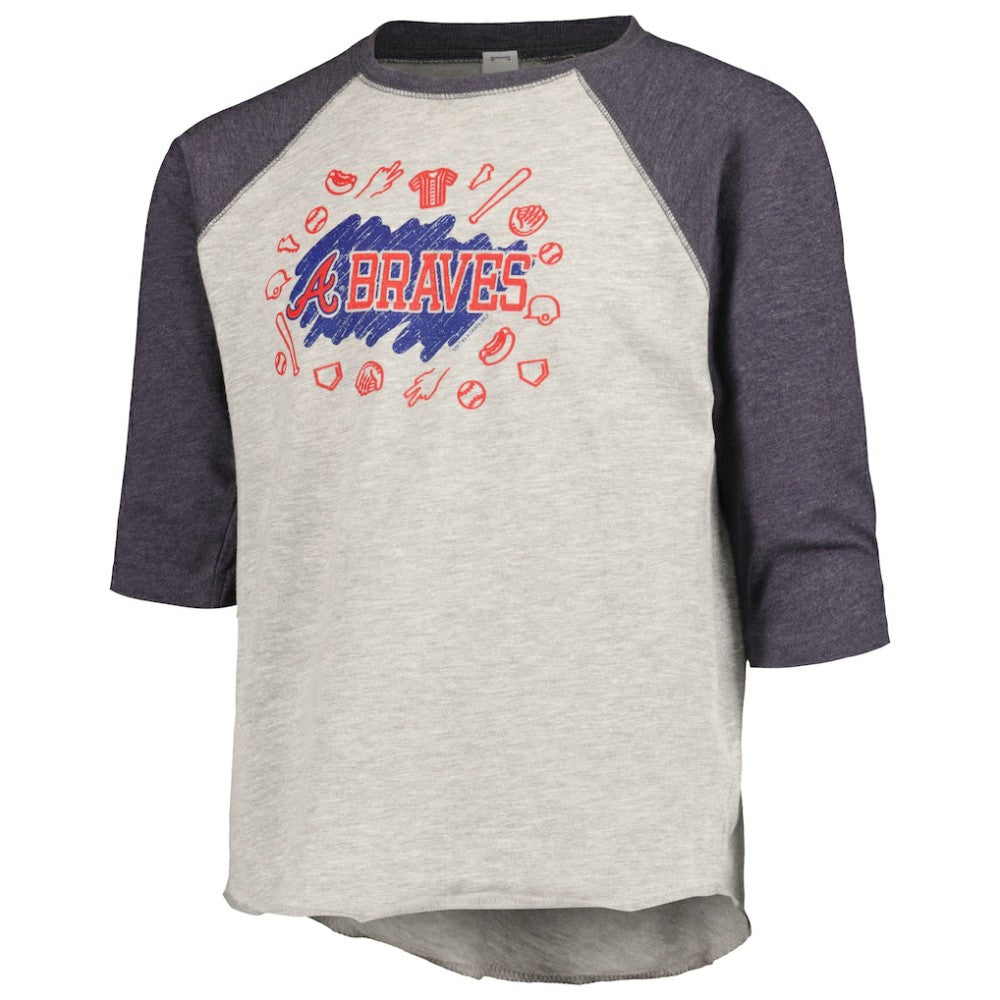Atlanta Braves Soft as a Grape Youth Raglan 3/4 Sleeve T-Shirt - MLB