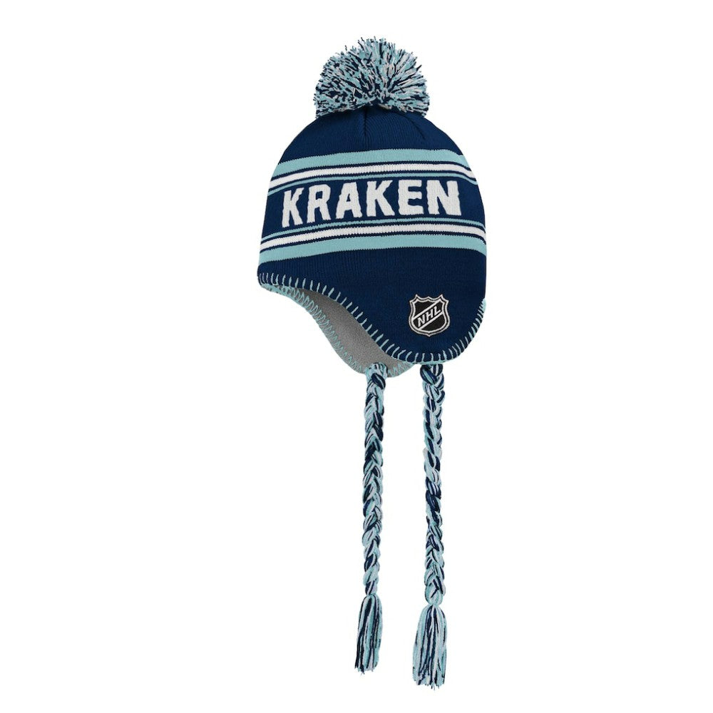 Seattle Kraken Youth Jacquard Tassel Knit Hat with Pom - Deep Sea Blue - NHL