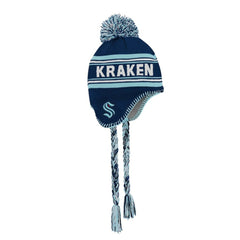 Seattle Kraken Youth Jacquard Tassel Knit Hat with Pom - Deep Sea Blue - NHL