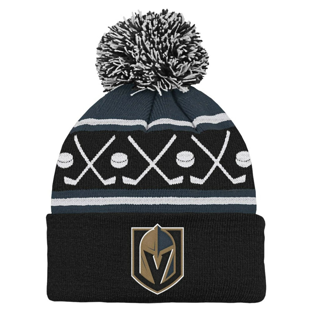 Vegas Golden Knights Preschool Faceoff Cuffed Knit Hat with Pom - Black - NHL