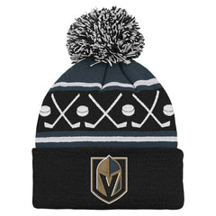 Vegas Golden Knights Preschool Faceoff Cuffed Knit Hat with Pom - Black - NHL