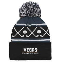 Vegas Golden Knights Preschool Faceoff Cuffed Knit Hat with Pom - Black - NHL