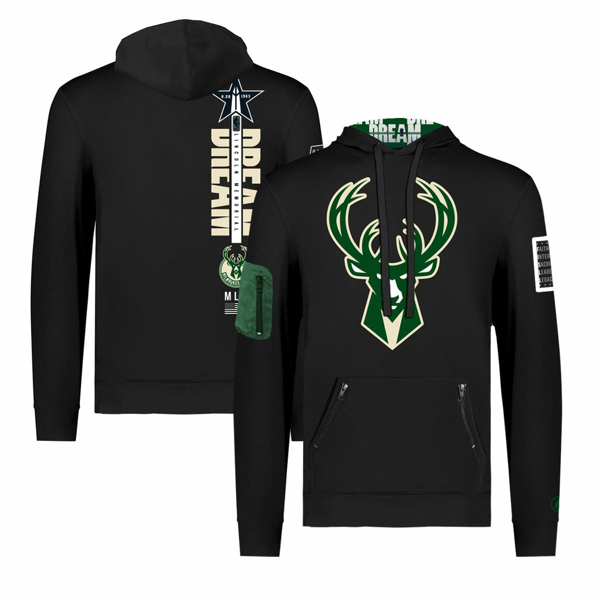 Milwaukee Bucks FISLL x Black History Collection Unisex Pullover Hoodie - Black - NBA
