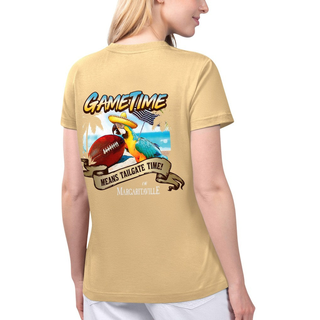 New Orleans Saints Margaritaville Women's Game Time V-Neck T-Shirt Gold | NFL