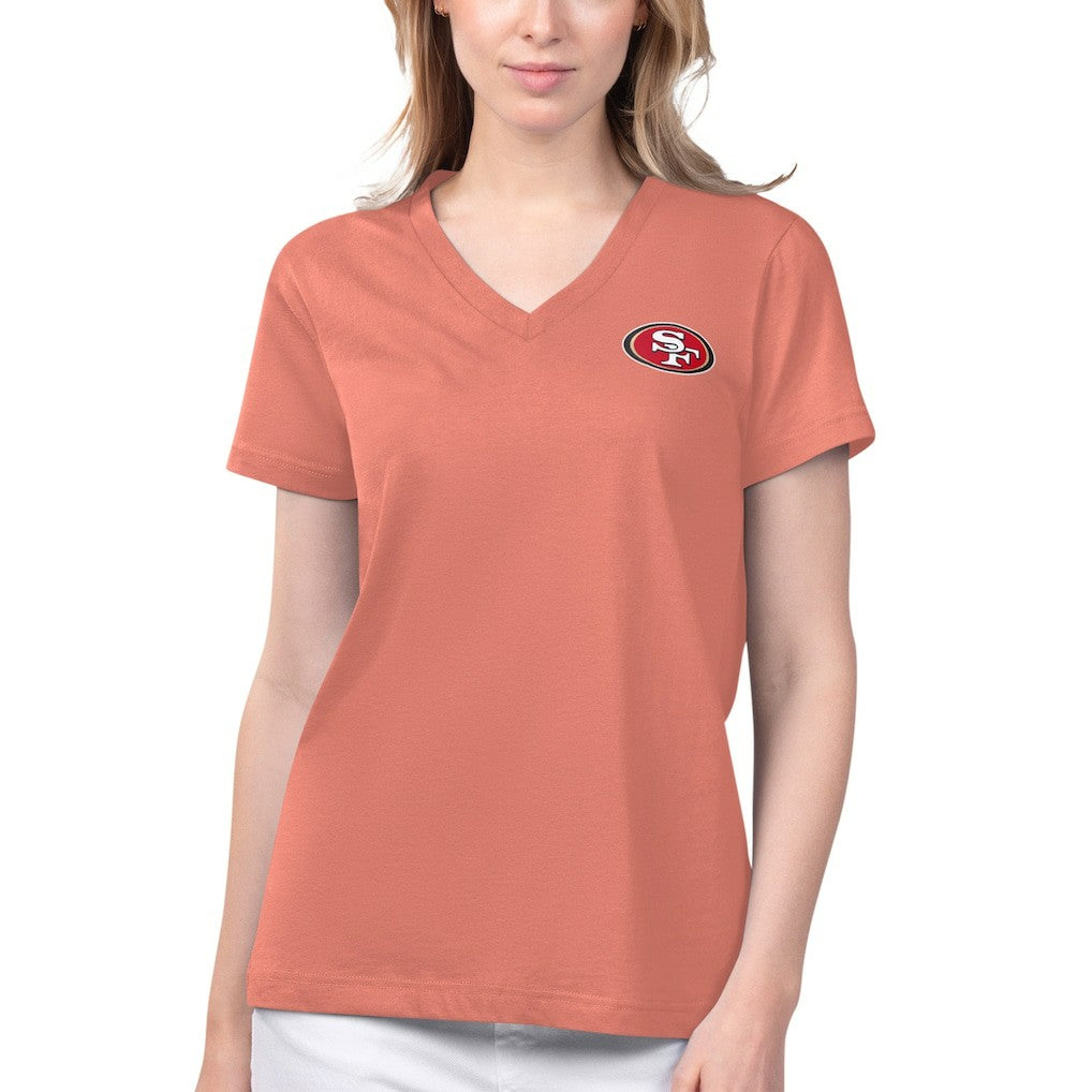 San Francisco 49ers Margaritaville Women's Game Time V-Neck T-Shirt Coral | NFL