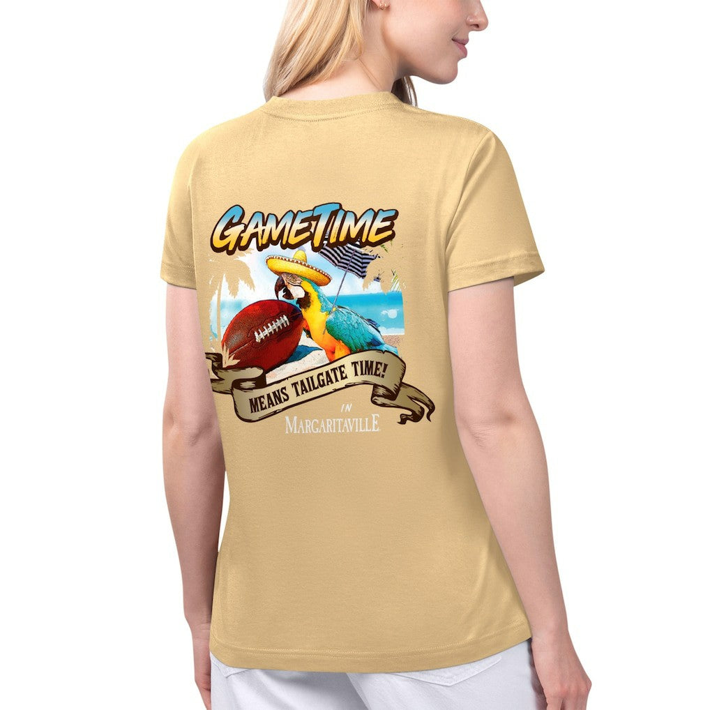 Kansas City Chiefs Margaritaville Women's Game Time V-Neck T-Shirt Gold | NFL