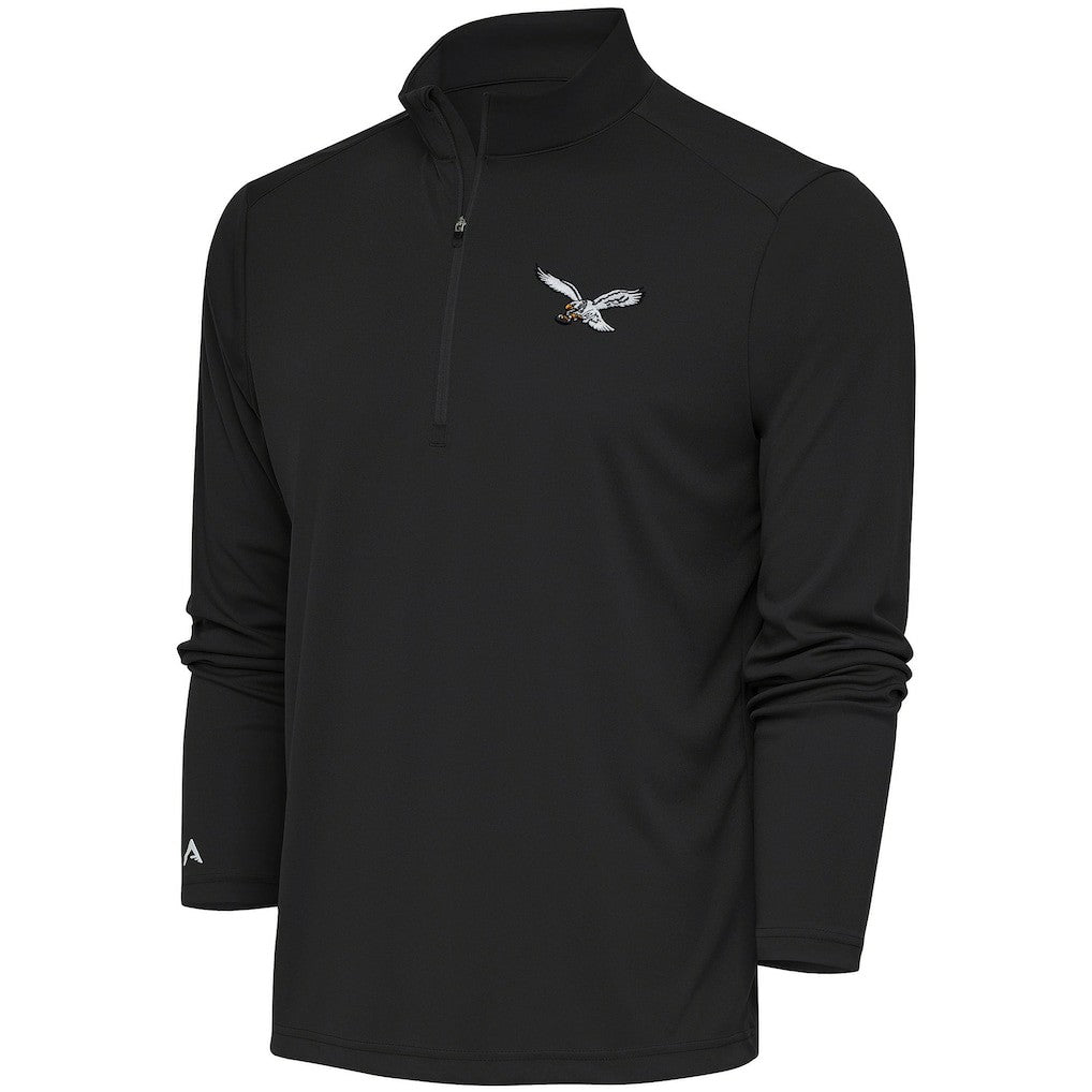 Philadelphia Eagles Antigua Throwback Logo Tribute Quarter-Zip Pullover Top Gray | NFL