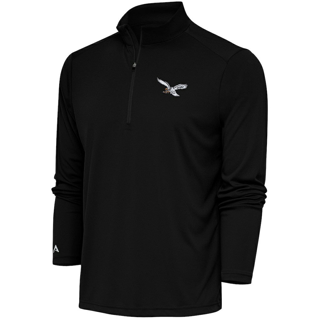 Philadelphia Eagles Antigua Throwback Logo Tribute Quarter-Zip Pullover Top Black | NFL