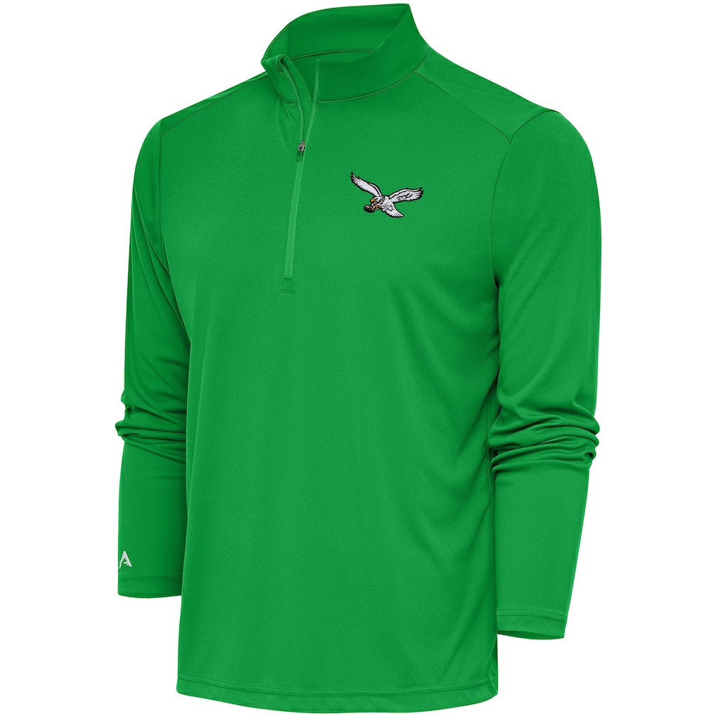 Philadelphia Eagles Antigua Throwback Logo Tribute Quarter-Zip Pullover Top Kelly Green | NFL