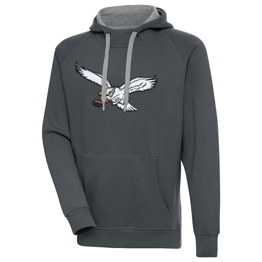 Philadelphia Eagles Antigua Throwback Logo Victory Pullover Sweatshirt Charcoal | NFL
