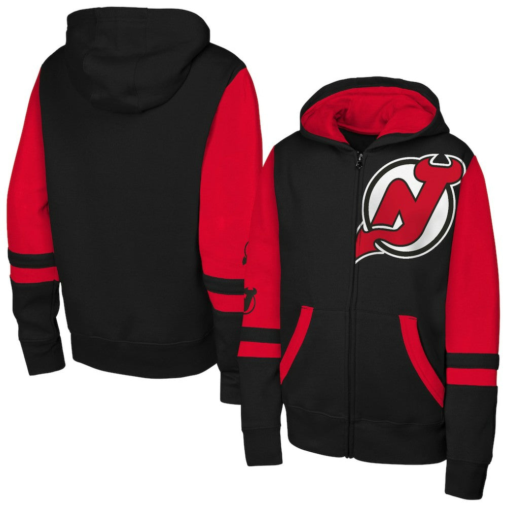 New Jersey Devils Youth Face Off Full-Zip Hoodie - Black - NHL