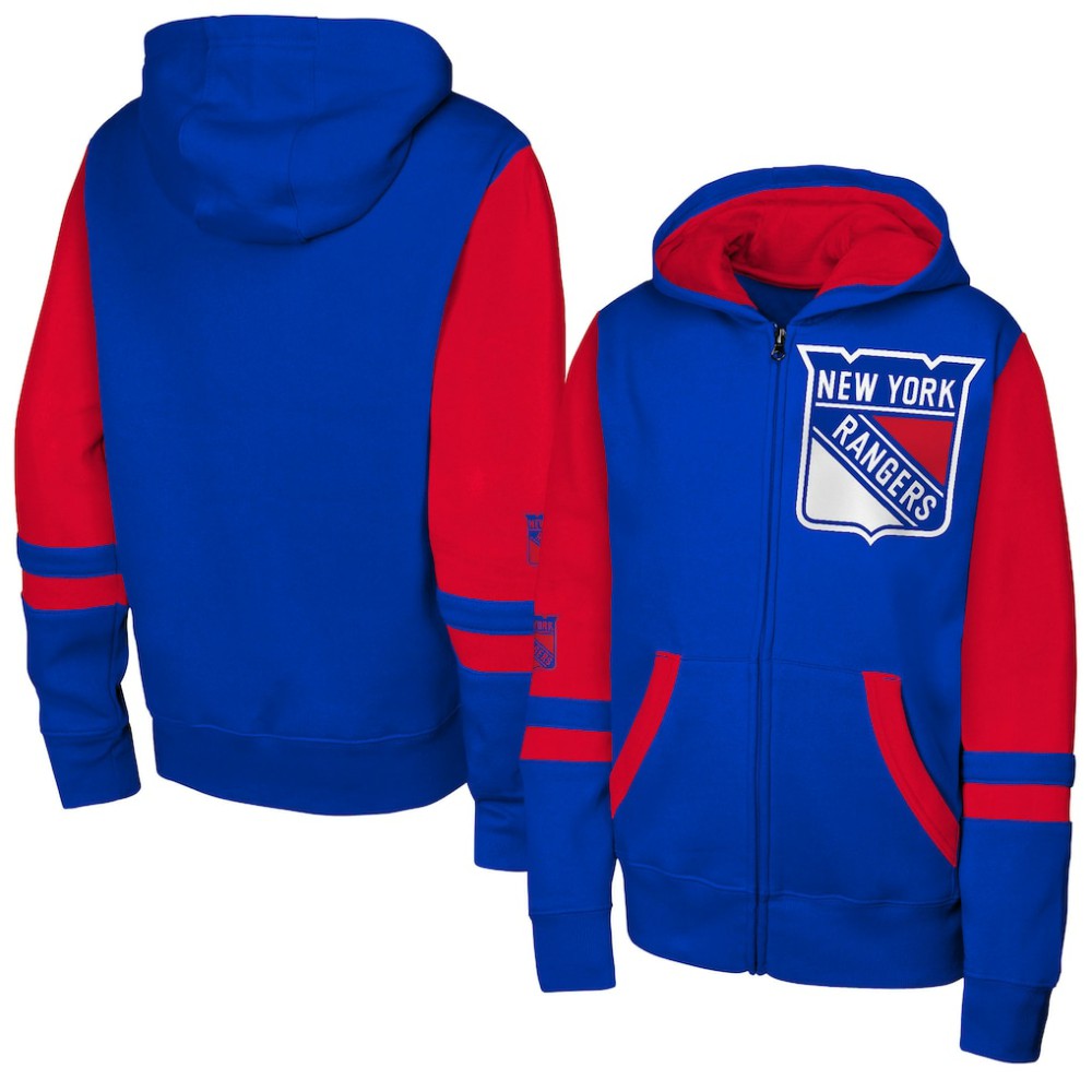 New York Rangers Youth Face Off Full-Zip Hoodie - Blue - NHL
