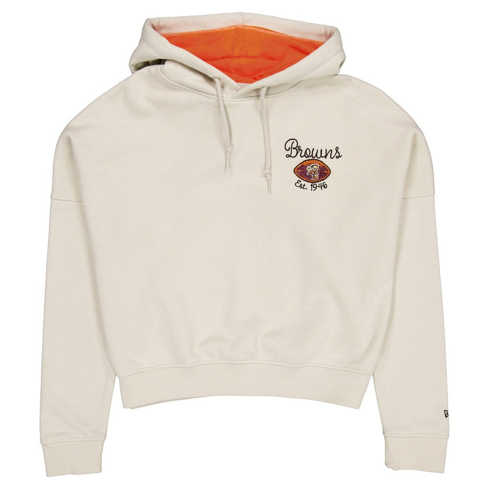 Cleveland Browns New Era Women's 3rd Down Historic Pullover Hoodie Cream | NFL