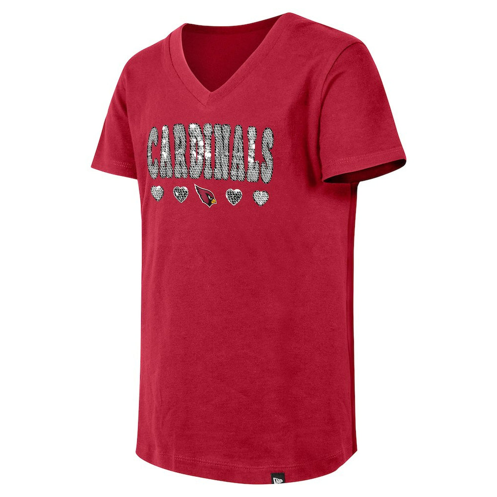 Arizona Cardinals New Era Girls Youth Flip Sequin V-Neck T-Shirt Cardinal | NFL