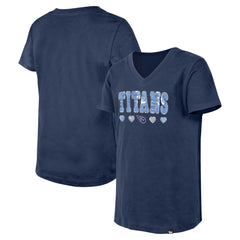 Tennessee Titans New Era Girls Youth Flip Sequin V-Neck T-Shirt Navy | NFL