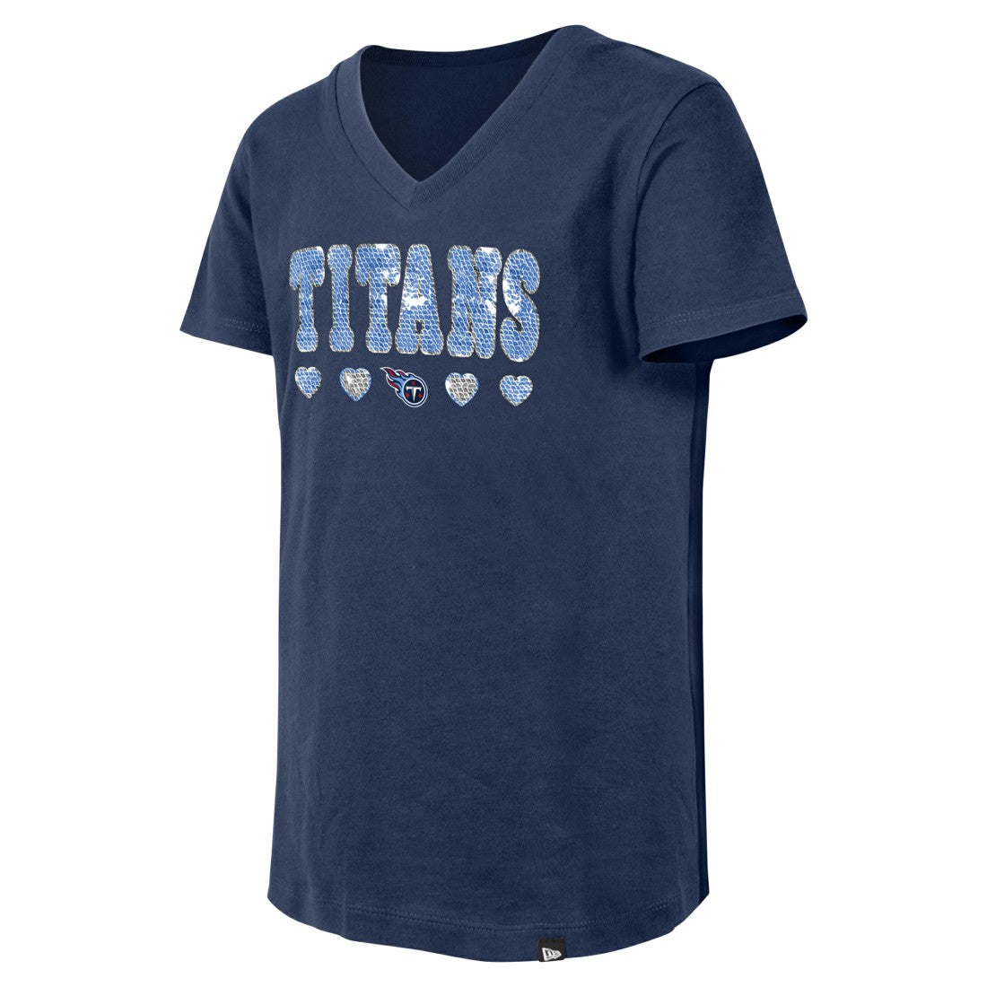 Tennessee Titans New Era Girls Youth Flip Sequin V-Neck T-Shirt Navy | NFL