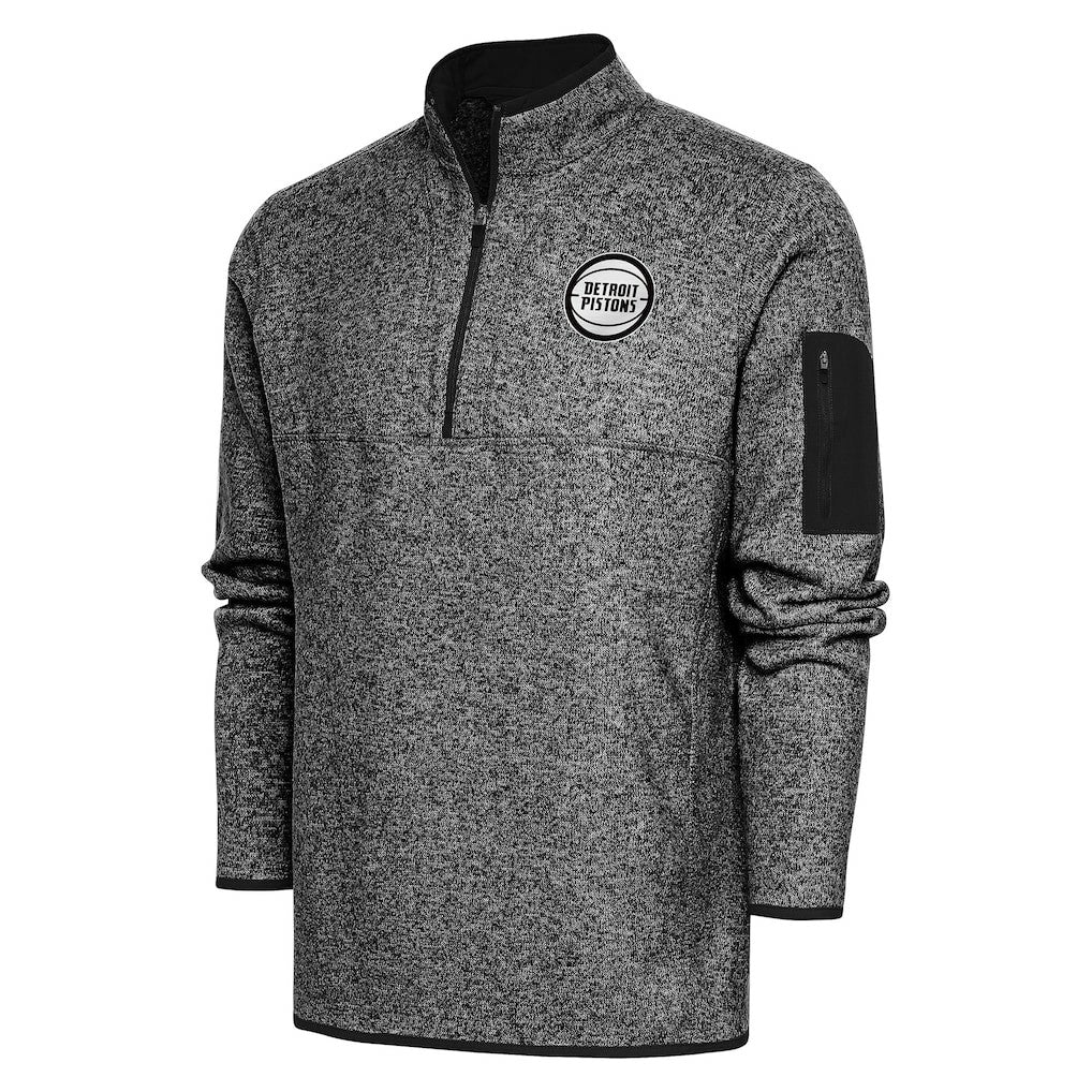 Detroit Pistons Antigua Metallic Logo Fortune Quarter-Zip Pullover Heather Black - NBA
