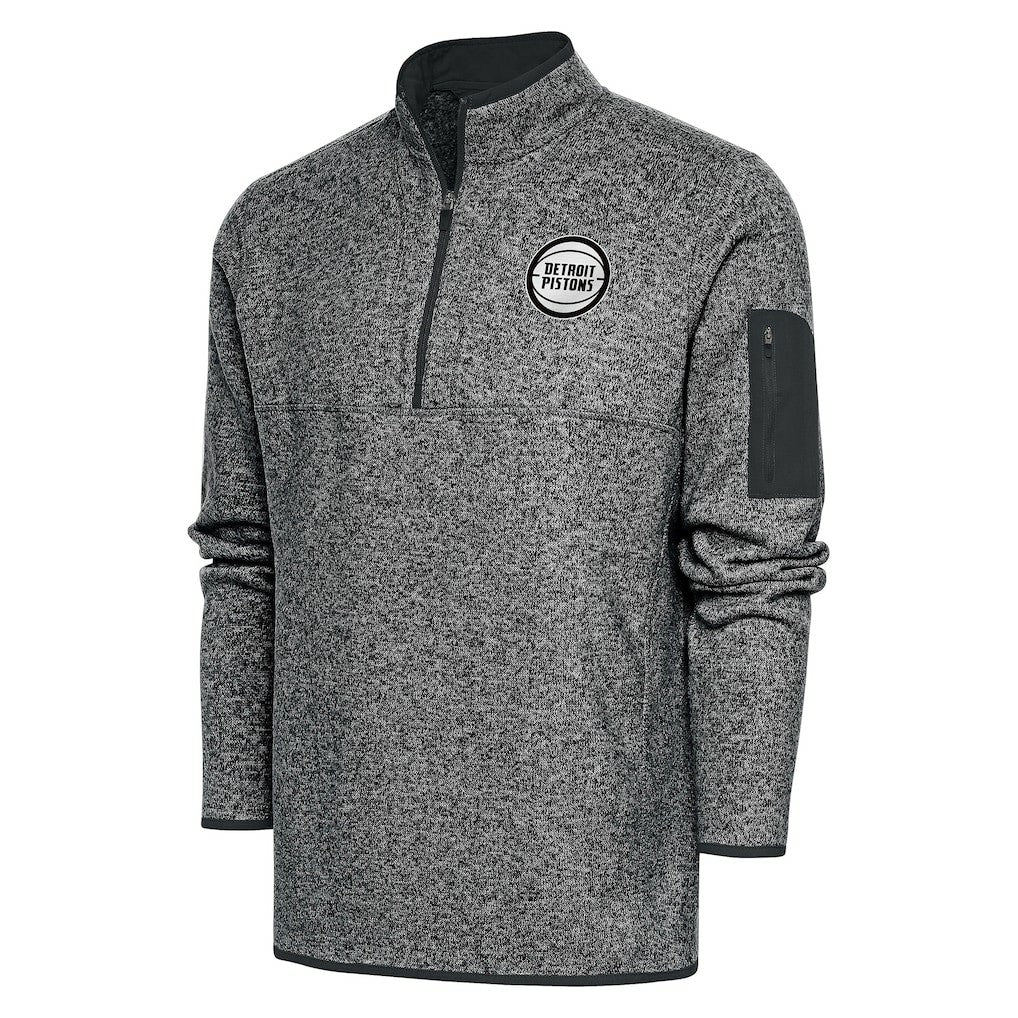 Detroit Pistons Antigua Fortune Big & Tall Quarter-Zip Pullover Jacket Heather Charcoal - NBA