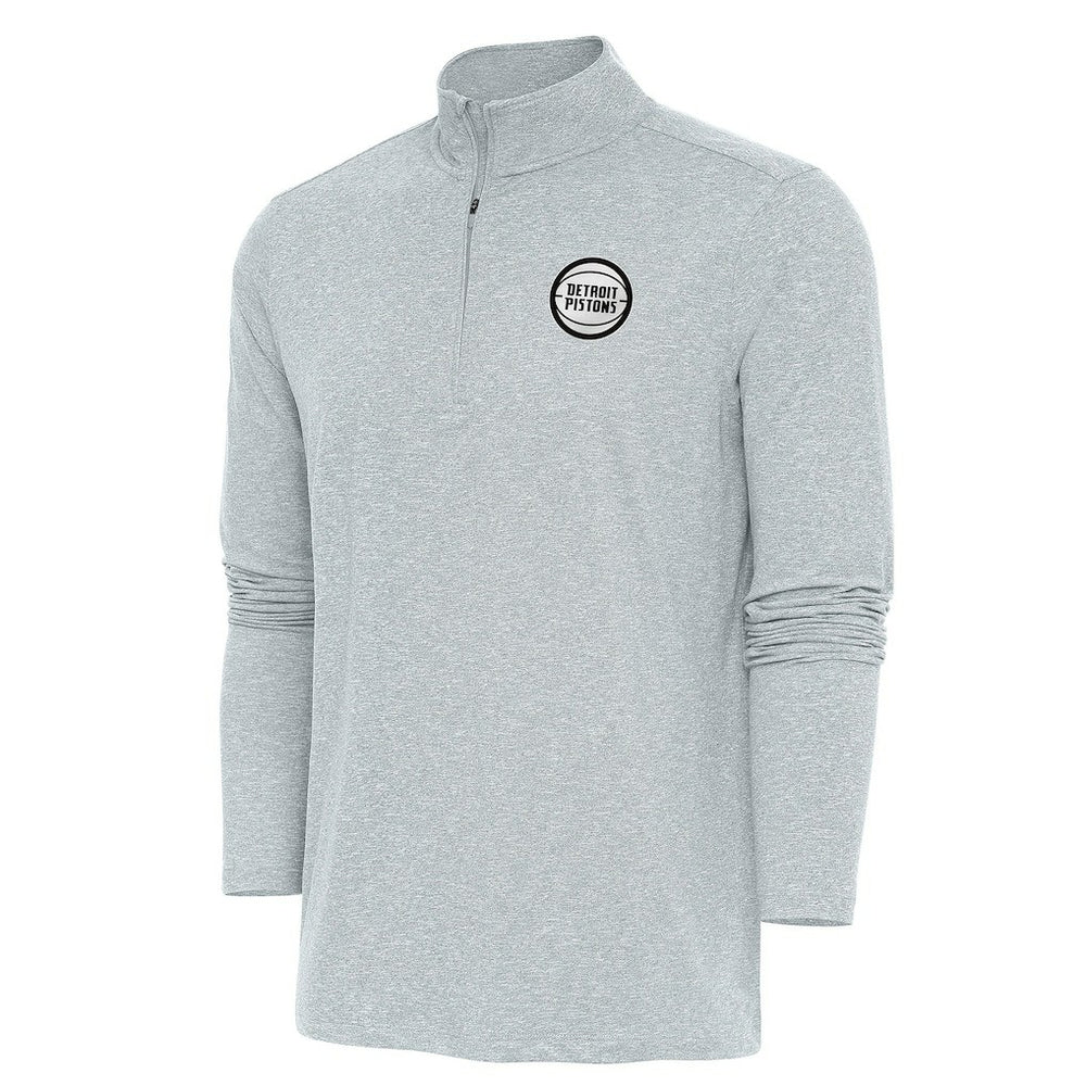 Detroit Pistons Antigua Metallic Logo Hunk Quarter-Zip Pullover Heather Gray - NBA