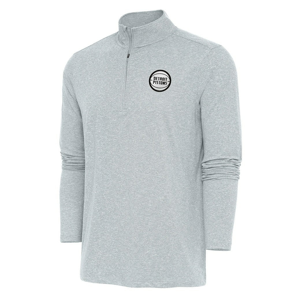 Detroit Pistons Antigua Metallic Logo Hunk Quarter-Zip Pullover Heather Gray - NBA