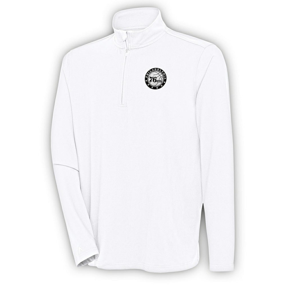Philadelphia 76ers Antigua Metallic Logo Hunk Quarter-Zip Pullover White - NBA