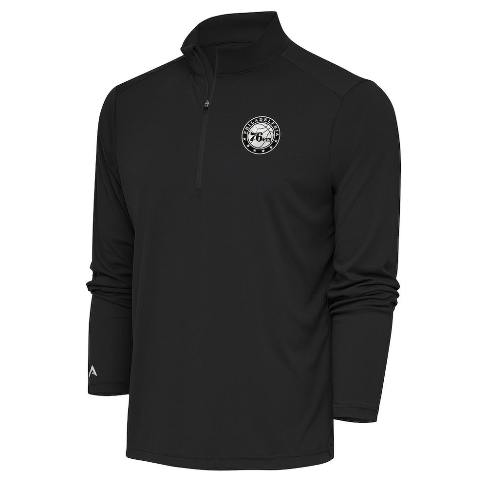 Philadelphia 76ers Antigua Metallic Logo Tribute Quarter-Zip Pullover Charcoal - NBA