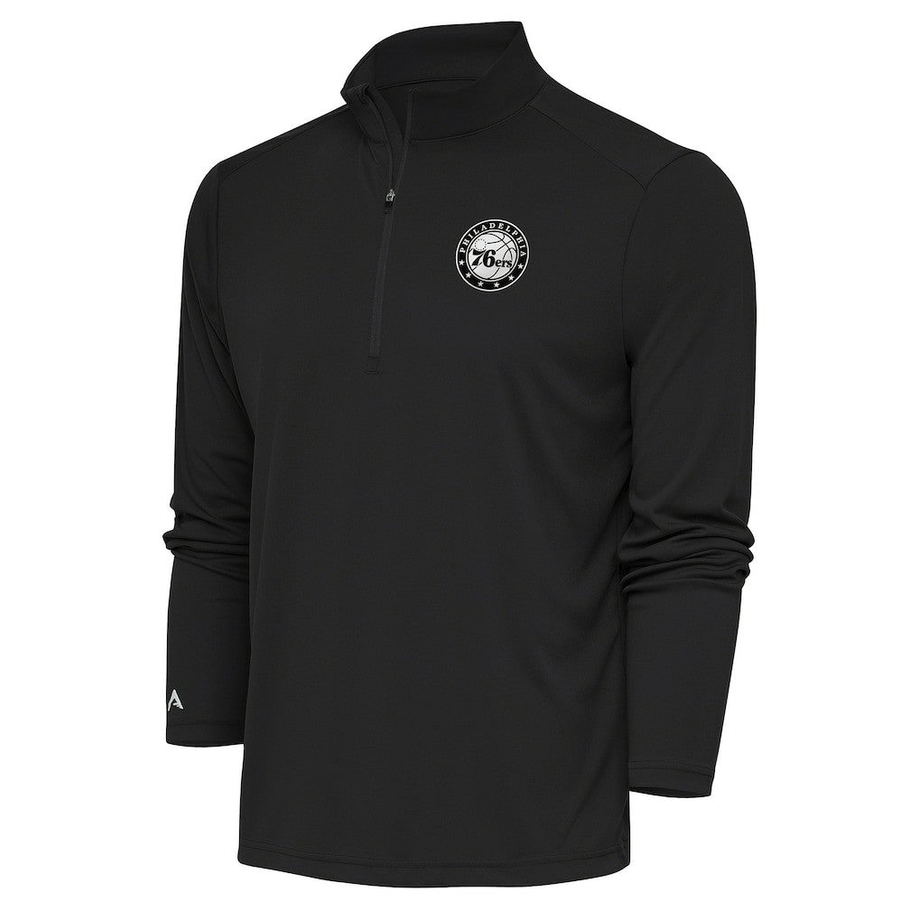 Philadelphia 76ers Antigua Metallic Logo Tribute Quarter-Zip Pullover Charcoal - NBA