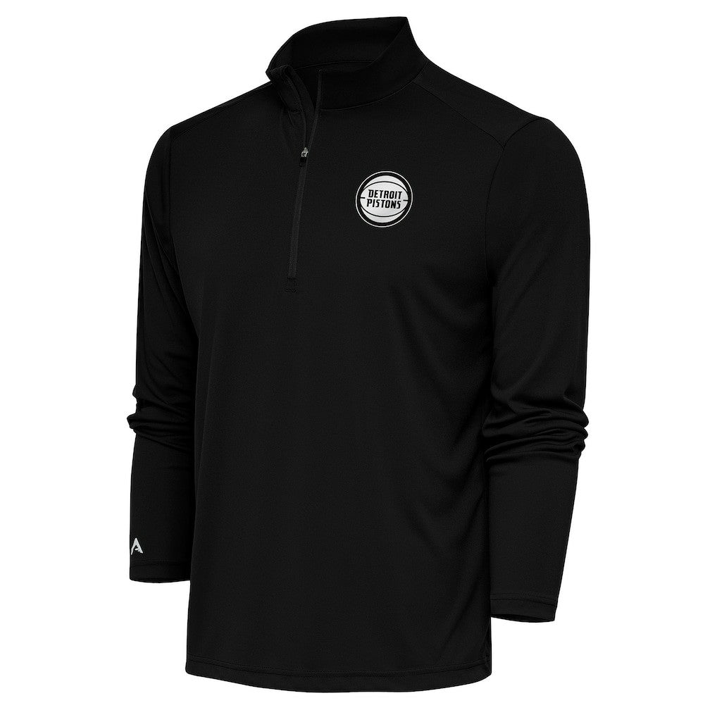 Detroit Pistons Antigua Metallic Logo Tribute Quarter-Zip Pullover Black - NBA