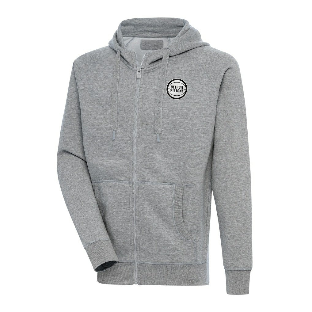 Detroit Pistons Antigua Metallic Logo Victory Raglan Full-Zip Hoodie Heather Gray - NBA