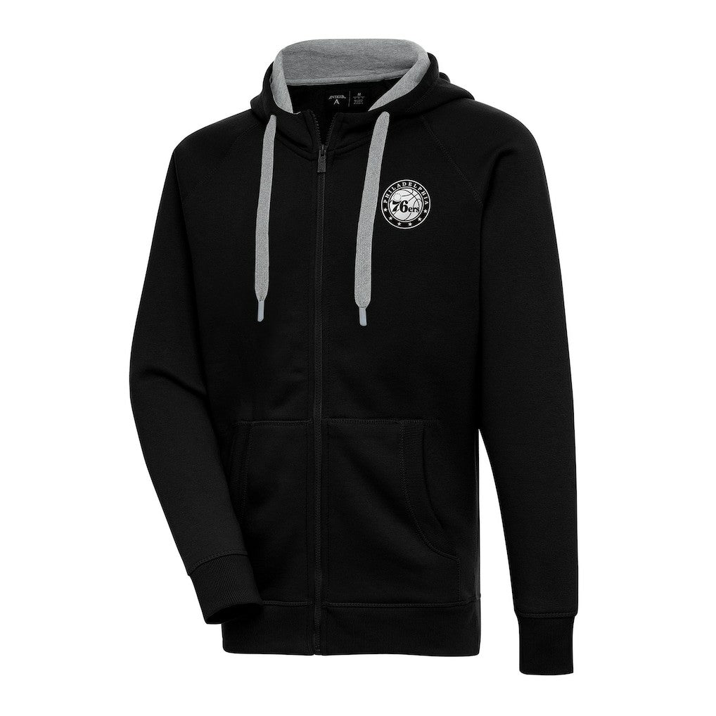 Philadelphia 76ers Antigua Metallic Logo Victory Raglan Full-Zip Hoodie Black - NBA