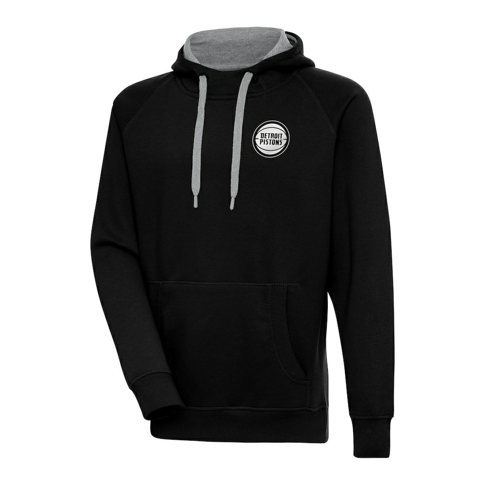 Detroit Pistons Antigua Metallic Logo Victory Pullover Hoodie Black - NBA