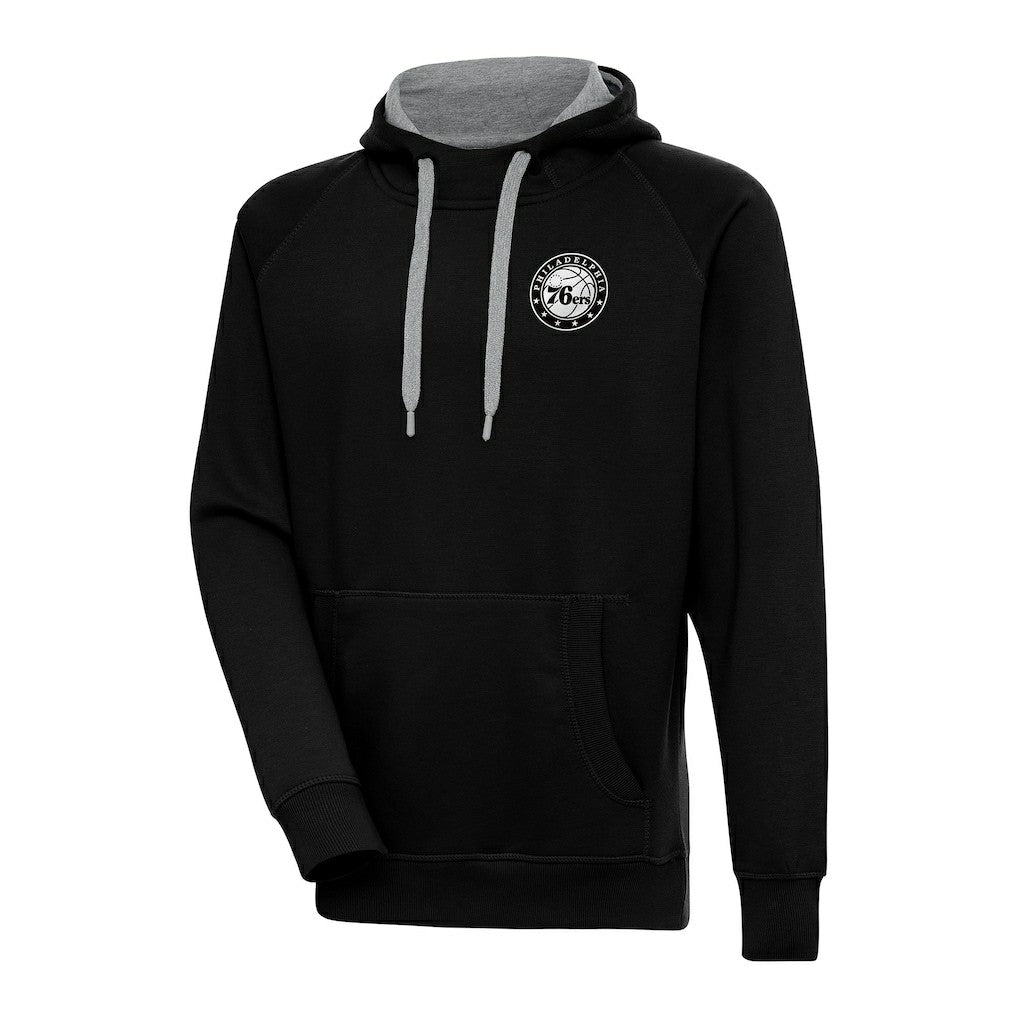 Philadelphia 76ers Antigua Metallic Logo Victory Pullover Hoodie Black - NBA