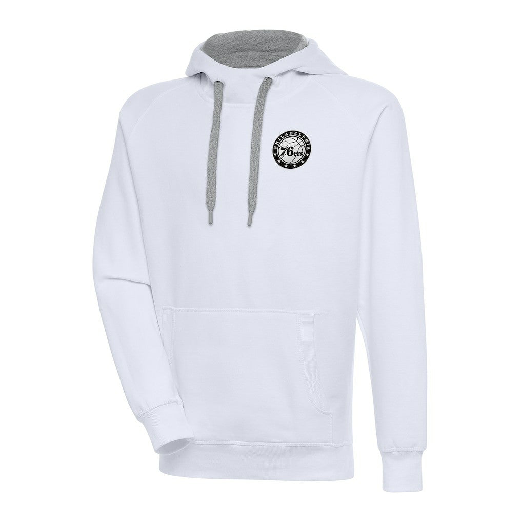 Philadelphia 76ers Antigua Metallic Logo Victory Pullover Hoodie White - NBA
