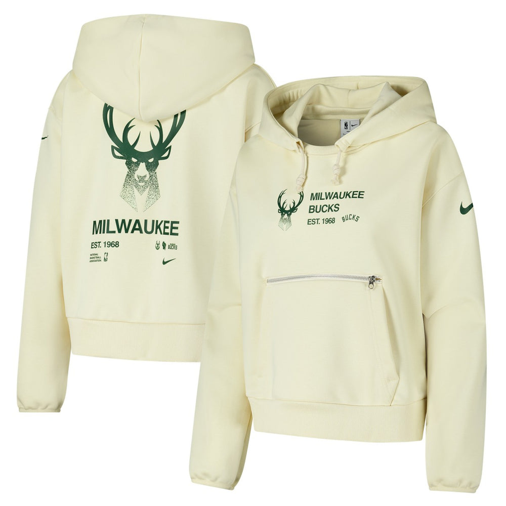Milwaukee Bucks Women's Courtside Standard Issue Performance Pullover Hoodie Cream - NBA