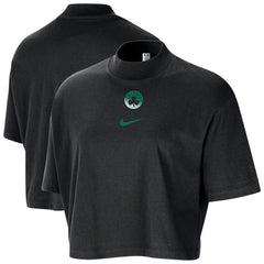 Boston Celtics Women's Courtside Mock Neck Loose Fit Cropped T-Shirt Black - NBA