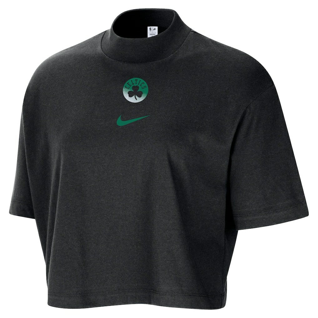Boston Celtics Women's Courtside Mock Neck Loose Fit Cropped T-Shirt Black - NBA
