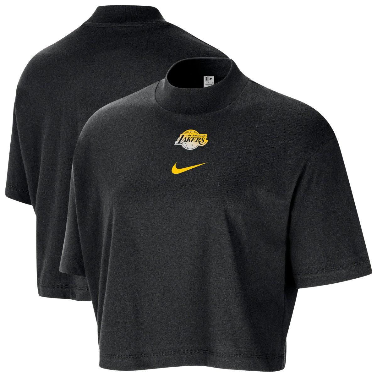 Los Angeles Lakers Women's Courtside Mock Neck Loose Fit Cropped T-Shirt Black - NBA