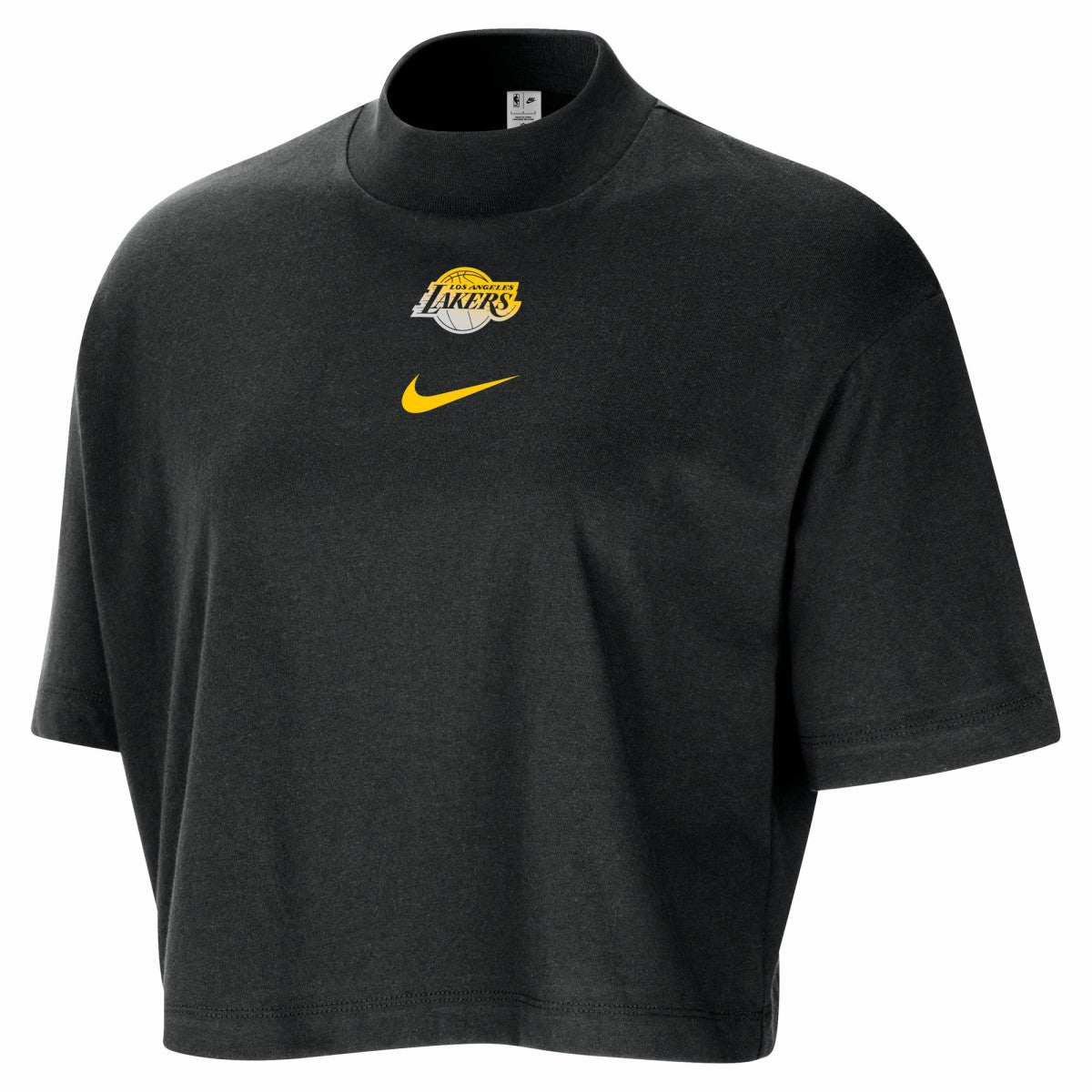 Los Angeles Lakers Women's Courtside Mock Neck Loose Fit Cropped T-Shirt Black - NBA