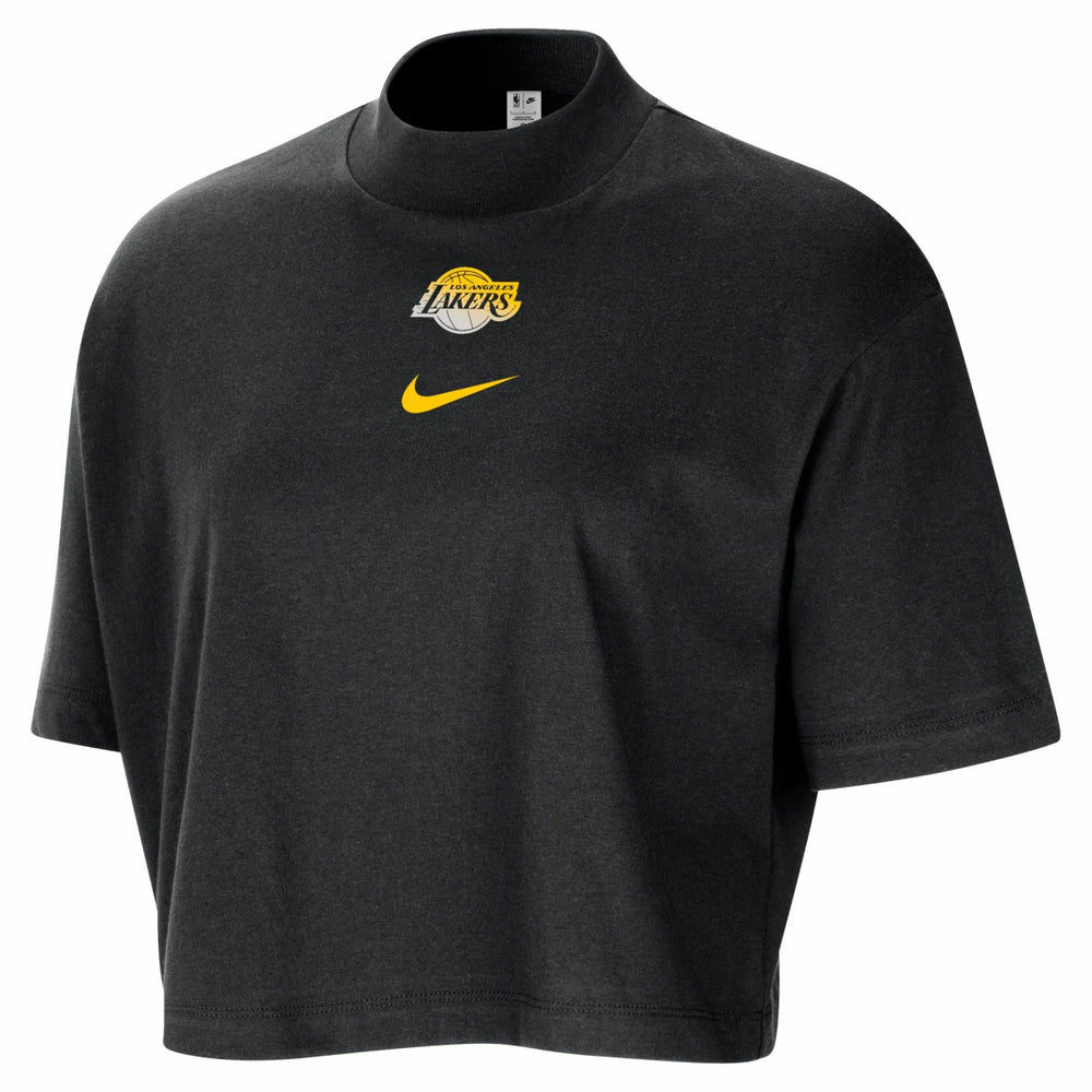 Los Angeles Lakers Women's Courtside Mock Neck Loose Fit Cropped T-Shirt Black - NBA