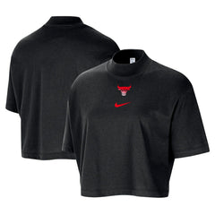 Chicago Bulls Women's Courtside Mock Neck Loose Fit Cropped T-Shirt Black - NBA