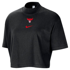 Chicago Bulls Women's Courtside Mock Neck Loose Fit Cropped T-Shirt Black - NBA