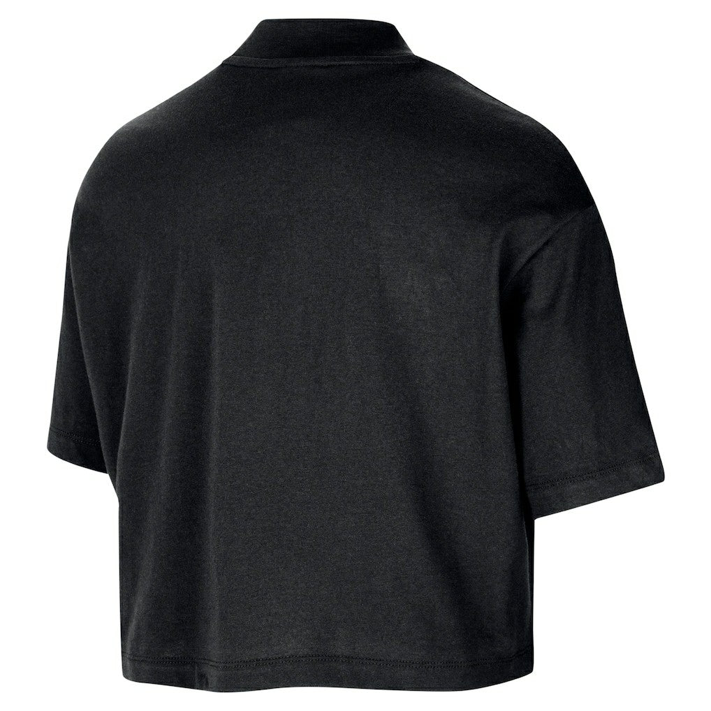 Chicago Bulls Women's Courtside Mock Neck Loose Fit Cropped T-Shirt Black - NBA