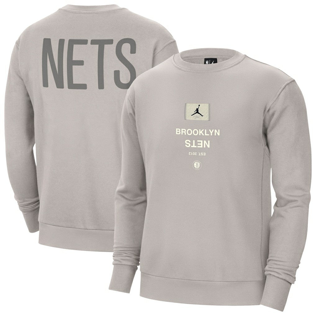 Brooklyn Nets Jordan Brand Courtside Statement Edition Heavyweight Pullover Sweatshirt Stone - NBA