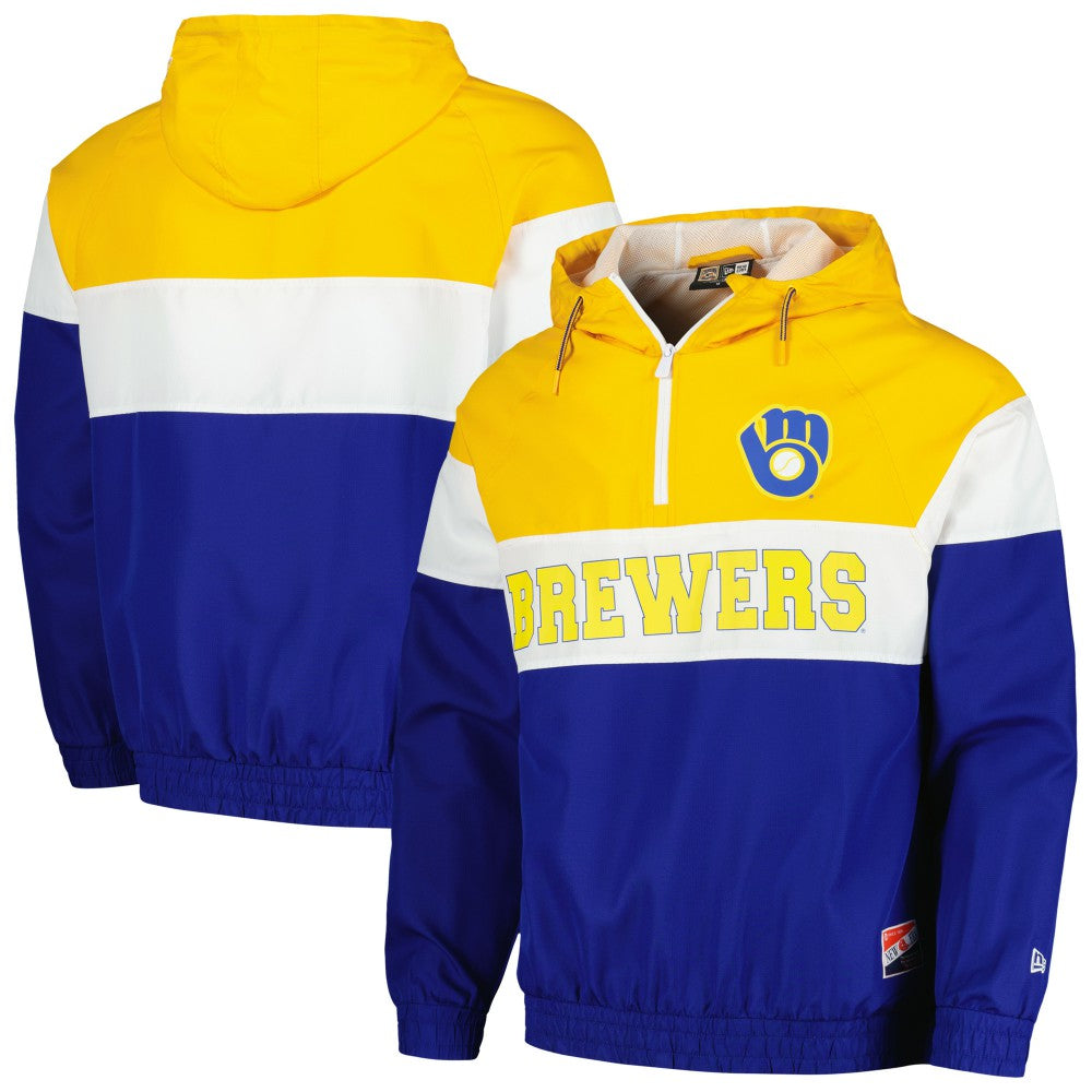 Milwaukee Brewers New Era Ripstop Raglan Quarter-Zip Hoodie Windbreaker Jacket - MLB