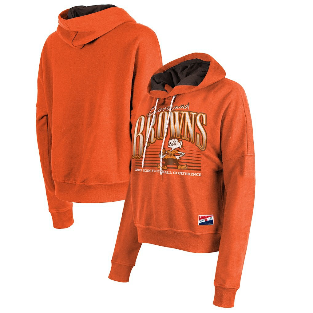 Cleveland Browns New Era Women's Throwback Boxy Pullover Hoodie Orange | NFL