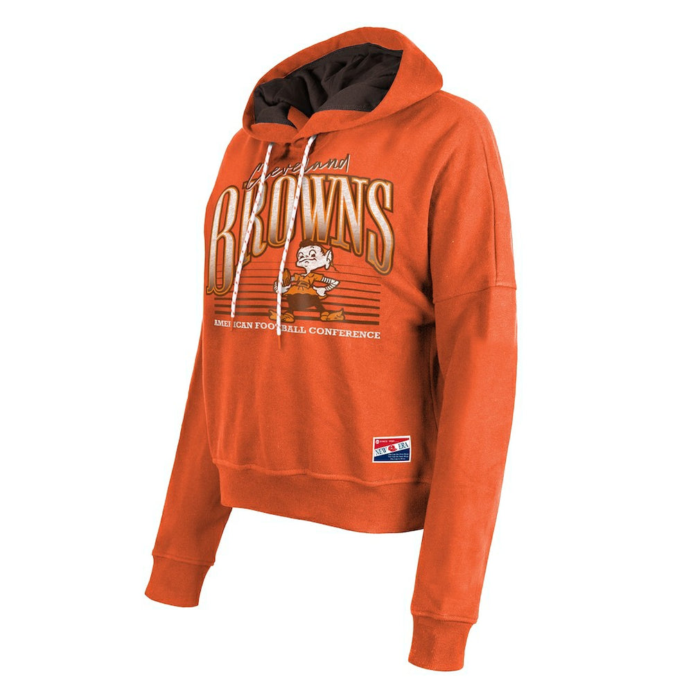 Cleveland Browns New Era Women's Throwback Boxy Pullover Hoodie Orange | NFL