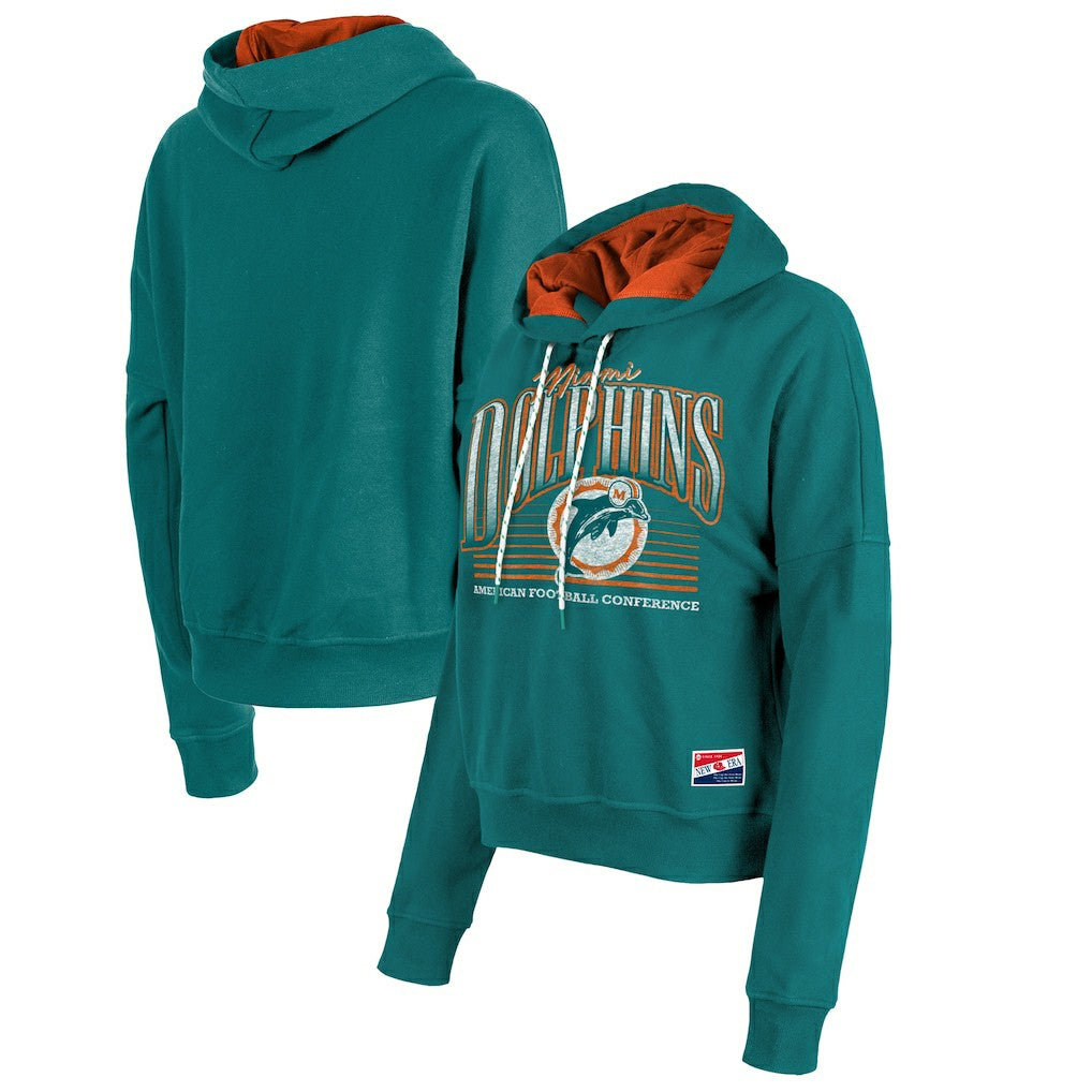 Miami Dolphins New Era Women's Throwback Boxy Pullover Hoodie Aqua | NFL