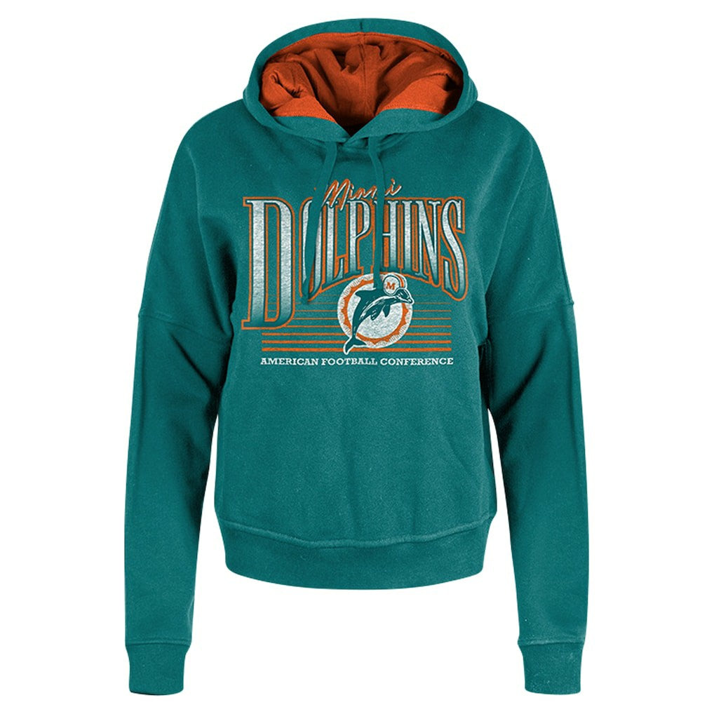 Miami Dolphins New Era Women's Throwback Boxy Pullover Hoodie Aqua | NFL