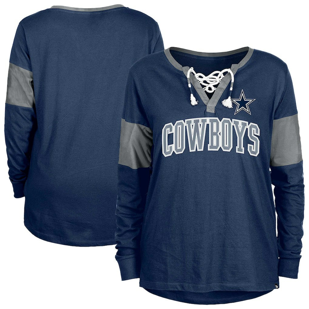 Dallas Cowboys New Era Women's Lace-Up Notch-Neck Long Sleeve T-Shirt Navy | NFL